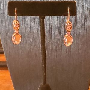 Avon Rose Gold Filigree Pink Crystal & Pearlescent Cabochon Wire Dangle …